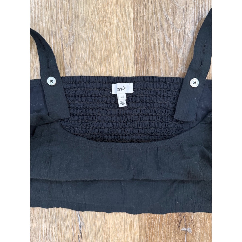 Aerie Womens Black Cotton Gauze Smocked Back Crop Top Adjustable Straps Large - Picture 4 of 7